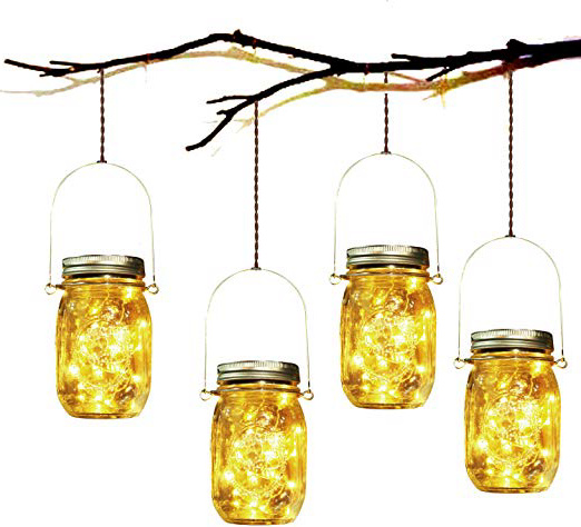 Lampada Solare, 4 Pezzi Lampade Solari Barattolo di Vetro Illuminante Impermeabile Lampade con 30 LED per da Esterno Giardino Giardino Feste Camera da Letto Decorazioni, Luce Bianco Caldo (4 Pezzi)