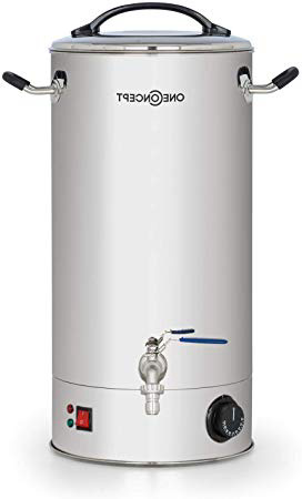 Oneconcept Braufreund 30 Bollitore con Rubinetto - Erogatore Bevande, Dispositivo di Erogazione Birra, 30 L, 2500 W, 30-110 ° C, Termostato Integrato, Birra, Tè e Vin Brulè, Argento