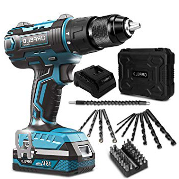 Orfeld Trapano Avvitatore, Trapano a Percussione con 2 Velocità, 50Nm, a Batteria Litio 2.0Ah, 18V, 60min Caricatore Rapido, 19+2 Coppie, Mandrino da 13mm, 45 Accessori