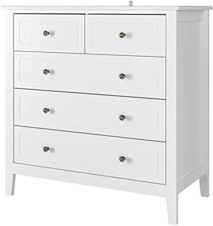 Homfa Comodino cassettiera in Stile Moderno con 2 Cassetti Piccoli e 3 cassetti Grandi Adatto per Camera da Letto soggiono Bianco 40x80x80m