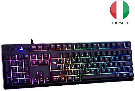 ITALIANA Tastiera Gaming PC RGB USB, Tastiera Semi Meccanica da Giochi per Computer Portatile Laptop gaming Videogame 105 Tasti, Tastiera Retroilluminata, Tastiera Meccanica USB Giochi Tastiere RGB