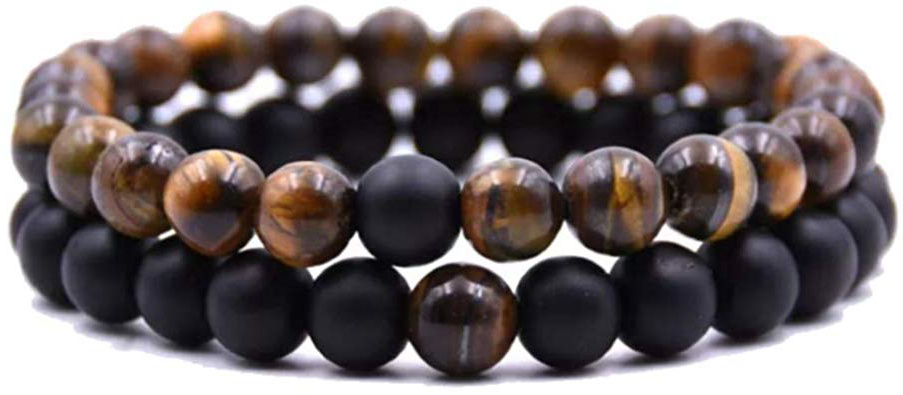 Andy & C Bracciale Uomo 2 pezzi Con Pietre Naturali Braccialetto Scatola Regalo Fidanzato Donna Chakra con Vere Pietre Naturali Tibetano Yoga Gioielli