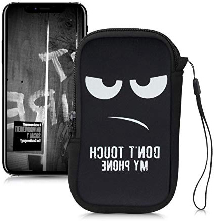kwmobile Custodia in Neoprene con Zip per Smartphone L - 6,5" - Astuccio portacellulare a Sacchetto con Cerniera - Borsa Verticale - Bianco/Nero