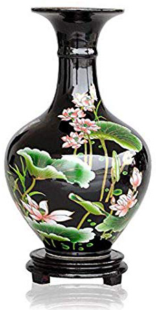 ufengke-ts Jing Dezhen Vaso in Ceramica, Vaso Piccolo con Motivi di Loto, Vaso Nero Vasi Cinesi Vaso Decorativi, per La Famiglia, Ufficio, Matrimonio, Festa