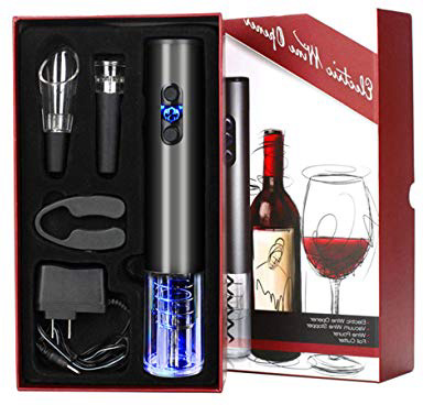 YOMYM Cavatappi Elettrico Apri Bottiglie Senza Filo, 2 Pezzi Include l’Apri Vino Automatico, Apri Vino a Pressione d’Aria, Tappi Sottovuoto (2 Pezzi),Taglierina, Versatore Aeratore del Vino