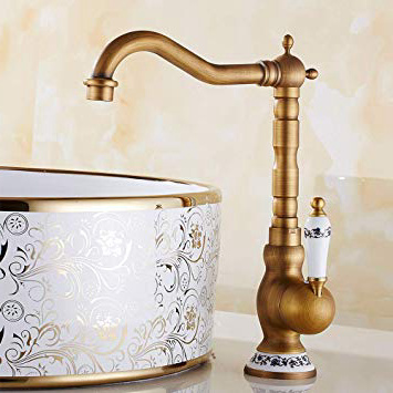 Miscelatore Rubinetto Antico Monocomando per Lavabo Rubinetto Alto da Cucina o Bagno in Ottone Calda e Fredda del Rubinetto (Ottone)