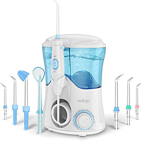 Idropulsore Dentale con 8 Beccucci Multifunzione, Apiker Irrigatore Orale da Capacità 600ml con 10 Impostazioni per la Pressione dell’Acqua, 20-150 psi, per Cura Famiglia e Cura Dentale (Bianco)