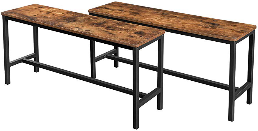 VASAGLE Set di 2 Panche da Tavolo, Panche da Interni, 108 x 32,5 x 50 cm, in Stile Industriale, Struttura Resistente in Metallo, per Cucina Sala da Pranzo Soggiorno, Marrone Vintage KTB33X