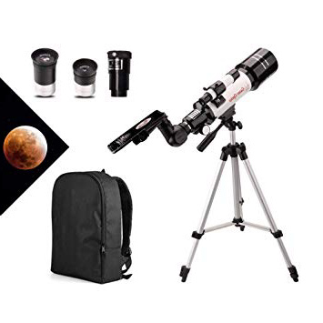 Moutec Telescopio per principianti, Telescopi rifrattori 400/70mm per bambini e adulti con zaino, Adattatore per smartphone e oculari Treppiede regolabile