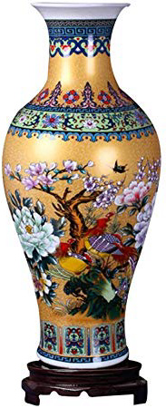 ufengke Jingdezhen Grande Vaso Ceramica a Coda di Pesce,Vaso da Pavimento,Fatto a Mano,Vaso Decorativo,18.11"(46cm) d'oro