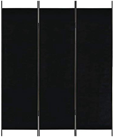 vidaXL Paravento a 3 Pannelli Pieghevole Autoportante Decorativo Elegante Separè Divisorio Stanza Telaio in Acciaio Tessuto Nero 150x180 cm