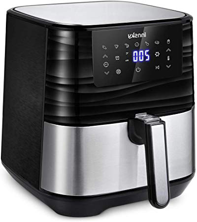 Innsky 5.5L Friggitrice ad Aria in acciaio inossidabile, 1700W Friggitrice Senza Olio, 7 Programmi e LED Touch Screen, Air Fryer per 5-6 persone, con 32 Ricette, senza BPA PFOA(Ultima versione)