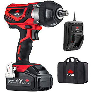 Nocry Set di avvitatori ad impulsi senza fili da 20 V con batteria da 4,0 Ah, clip da cintura e custodia (300 piedi) IP max 2700, 2200 giri / min, 1/2 12,7 mm (1,2 pollici) Rosso e nero