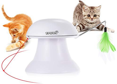 DADYPET Giochi per Gatti, Giocattolo Elettronico Automatico, Giocattolo Interattivo Gatti 2 in 1 con Piuma e Punto Luce Rosso - USB Ricaricabile (Cavo Incluso)