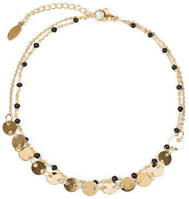 styleBREAKER Cavigliera da Donna con ciondoli a Piastre Rotondi e Perle, Catena forzantina, Chiusura a moschettone, Catena, Gioiello 05080009