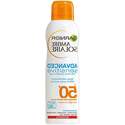 Garnier Ambre Solaire Crema Solare Advanced Sensitive, Protezione Solare in Spray senz'Alcool, Effetto Pelle Asciutta IP50+, 200 ml