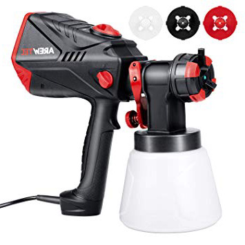 AREWTEC Pistola a Spruzzo Elettrica 600W con Flusso Massimo di 1200 ml/min, Pistola per Verniciatura HVLP con Contenitore da 1000 ml, 3 Modalità e 4 Ugelli per Spruzzatura, SGT10A