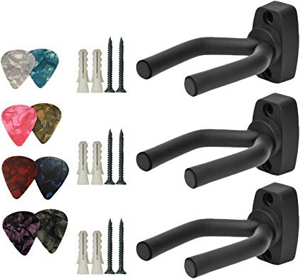 4 pezzi Guitar Hanger Hook Holder Wall Mount display stand per chitarra acustica ukulele Bass mandolino banjo supporti da parete appendiabiti nero (3+8)