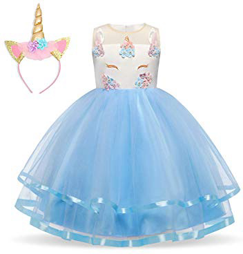 NNJXD Ragazza Unicorno Ruffles Fiori Festa Cosplay Abito da Sposa Vestito della Principessa