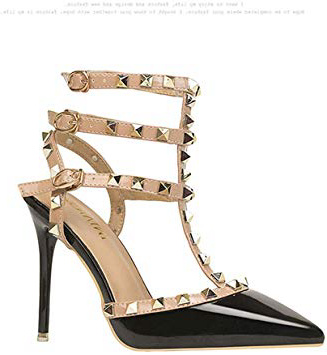 WRF Borchie in Metallo con Borchie con Tacco Alto e Pelle Scamosciata (Colore : Nero, Dimensioni : 36 2/3 EU)