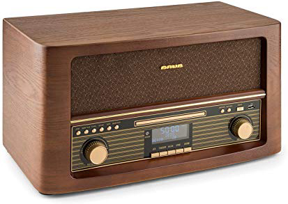 auna Belle Epoque 1906 - Impianto Stereo Retrò, Radio Digitale DAB+, Lettore CD Compatibile con MP3, Funzione Incisione da CD a USB/MP3, Bluetooth, Legno, Marrone