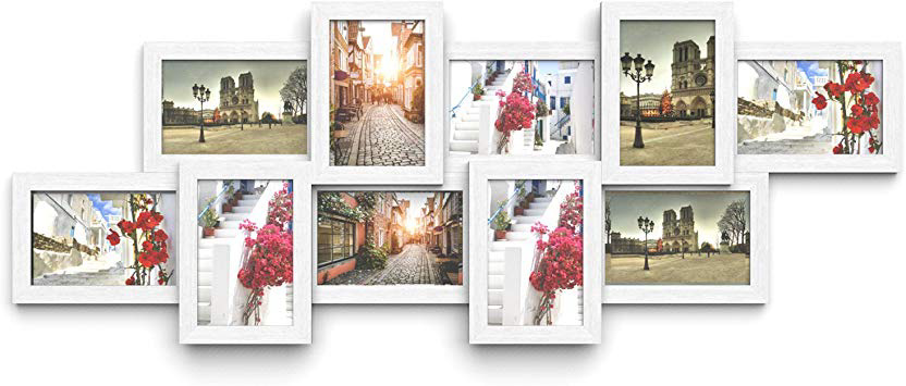 SONGMICS Cornice Foto Multipla per 10 Foto, 10 x 15 cm per Ogni Foto, Cornici Foto Collage, da Montare, MDF Bianco RPF21W