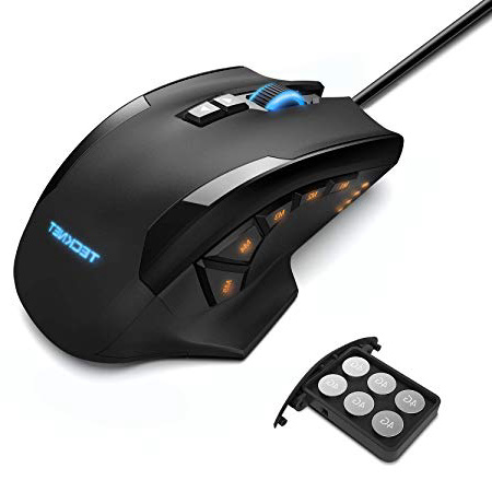TECKNET Mouse da Gioco, HyperTrak 16400 DPI Laser Gaming Mouse, Cablato con Avago Sensore ADNS-9800, 10 Pulsanti Programmabili e Regolazione RGB, Cartuccia di Sintonia del Peso