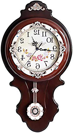 ufengke Orologio da Parete a Pendolo Marrone Scuro Orologio da Muro al Quarzo Fiore Vintage Europei 55.5 * 31 cm