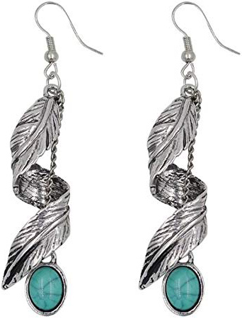 Outflower Moda Imitazione Orecchini Turchese Orecchini Popolari Chic Orecchini Piuma Orecchini da Donna Serie Lunghe (Argento)