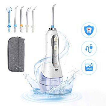 Idropulsore Dentale Portatile 300ML, Maxcio Irrigatore Orale Professionale, Irrigatore da Viaggio Ricaricabile da USB con 3 Modalità e 5 Beccucci per Igiene Dentale e Salute Dentale