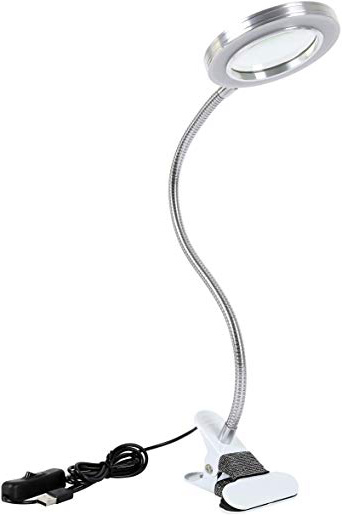 Lampada Estetista con Lente d'Ingrandimento 8 Diottrie,Lampada LED USB Portatile,Clip Portatile e Lampada a Collo di Cigno Flessibile per Trucco Tattoo Nail Art Bellezza