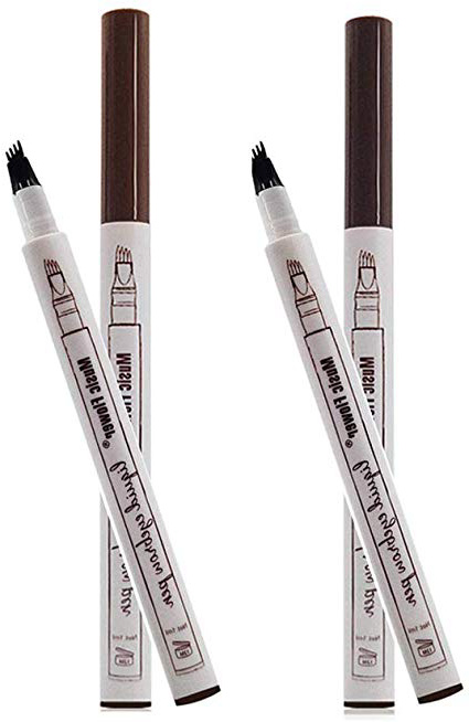 Penna Sopracciglio Con quattro punte a forchetta,Impermeabile Penna Sopracciglia Tatuaggio Lunga Durata,Naturale Liquido Penna Microblading Matita Per Sopracciglia Occhi Trucco(Castagna e Marrone)