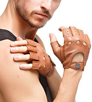Nappaglo uomini 'pelle di daino guanti senza dita mezzo dito cuoio guidando moto in bicicletta in unlined guanti