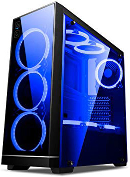 GOLDEN FIELD - Caso per Computer da Gioco Mid-Tower ATX/M-ATX/ITX con Finestra Laterale per PC Desktop (Mittlerer Turm, Z3+3 VENTAGLI Blu)