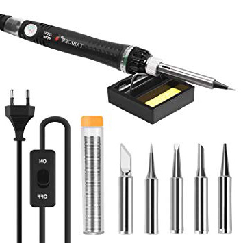 Saldatore Elettrico Stagno kit, mini saldatore stagno professionale con temperatura regolabile e interruttore ON / OFF, 60W / 220V Saldatore con 5 pezzi Punte saldanti differenti.