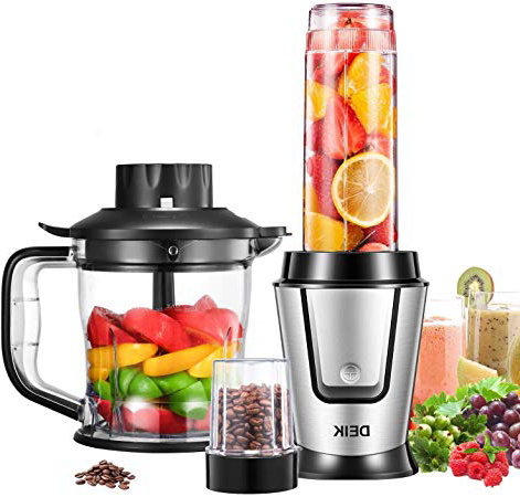 Frullatore, Deik Frullatore Tritatutto Multifunzione 5 In 1 con 3 Senza BPA Bottiglie Tritan Anti-rottura,4 Lame in Acciaio Inossidabile Super Affilato di Elevata Purezza, 700W & 24000RMP