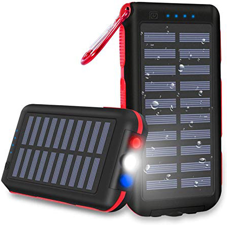 CXLiy Powerbank Solare Caricabatterie Solare Portatile 25000 mAh Grande capacità Resistente all'Acqua 3 Porte di Uscita Batteria Esterna Torcia a LED e Le luci SOS per Smartphone, Tablet e Altro