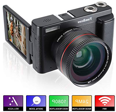 Digital camera and video camera, Fambrow Full HD 1080p WiFi Camcorder 24MP 16x digital zoom camera with wide angle lens, 3.0 inches lcd screen rotation