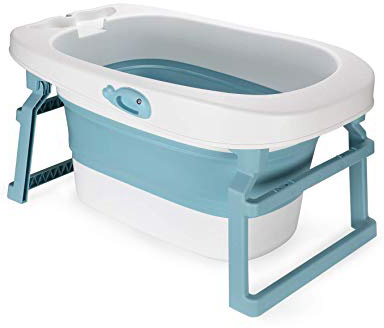 Fascol 3 in 1 Vaschetta Bagnetto, Pieghevole Bagnetto Vasca per Bambini 0-10 anni Vasca da Bagno con Seggiolino da Bagno e Tappo di Scarico (Blu)