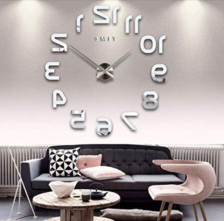 Asvert Orologio da Parate Adesivi per Impermeabile Muro per Casa Soggiorno Camera Ristorante Ufficio Argento