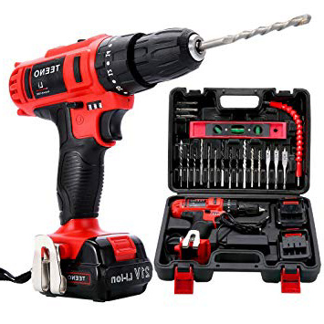 TEENO Trapano Avvitatore a Percussione senza fili 21V+2 Li Trapano a Batteria+20 accessori+guanti professionali