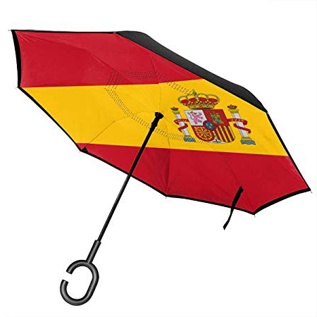 Flag of Spain Reverse Inverted - Self Stand Upside-Down Rain Protection Ombrelloni per auto con impugnatura a C