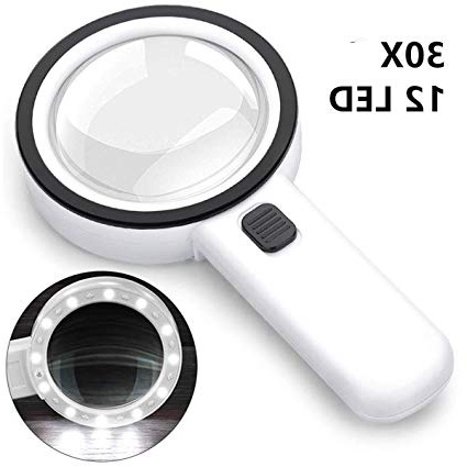 Lente d'Ingrandimento 30X con Luce a 12 Lampada LED, 105mm Lenti di Ingrandimento Illuminata con Vetro a Doppia Lente per Lettura, Ispezione, Esplorazione, Artigianato, Regalo per Senior e Bambini