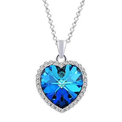 VEECANS Collana Donna “Cuore dell'Oceano” con Pendente Cuore Realizzata con Cristalli Swarovski, Prolunga 45+5cm, Regalo per San Valentino, La Festa della Mamma e Il Natale