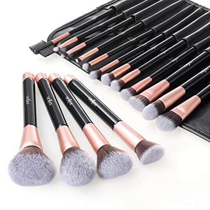 Anjou Pennelli Make up Set di 16, Pennelli Trucco Professionali con Custodia Protettiva et Spazzole Viso Volto Ombretti con Soffici Fibre Sintetiche, Oro Rosa