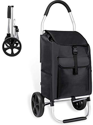 mfavour Carrello Portaspesa, Carrello Spesa 2 Ruote per Pieghevole Spingere/Tirare, Carrello della Spesa Alluminio/Tessuto, Grande capacità 45 kg, 45L, Nero