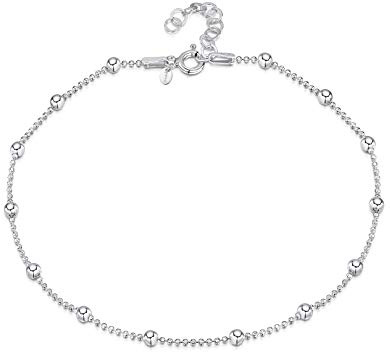 Amberta Gioielli - Catenina da Caviglia Argento Sterling 925 - Modello Classico - Regolabile da 22 a 25,5 cm - Misura Flessibile
