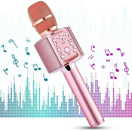 1 BY ONE Microfono Wireless per Karaoke, Sistema Portatile 4 in 1, Riproduzione Musica Wireless 4.2 per Smartphone Android/iOS e PC, Karaoke Portatile per Party in Casa o all’Aperto (Rosa)