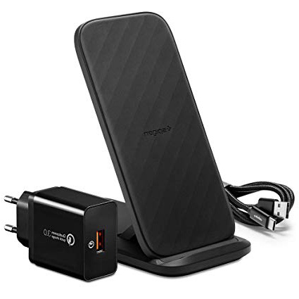 Spigen SteadiBoost Flex, Qi 7.5/10/15W, Caricatore USB Incluso, IP Tech, Ricarica Wireless Veloce Convertibile, Piatto/Stand, Supporto di Caricabatterie Wireless per iPhone 11 e Galaxy Note 10, S10