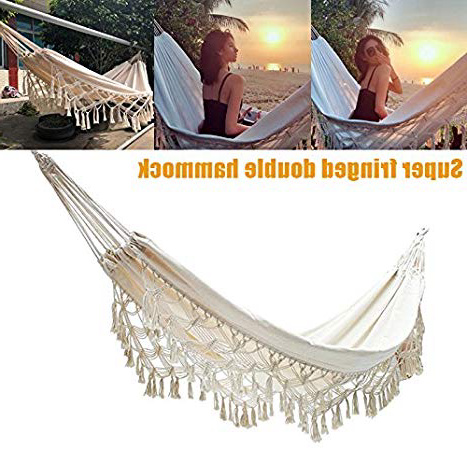 Alextry - Grande Amaca Matrimoniale in Cotone con Frange, per Spiaggia, Cortile, da Appendere